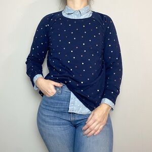 Boden Multicolored Glitter Spot Navy Tee